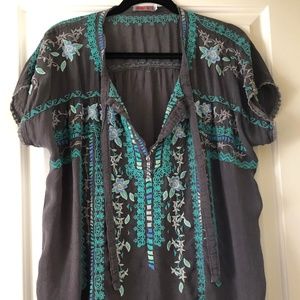 Johnny Was Short Sleeve Blouse with Ties(Like New)